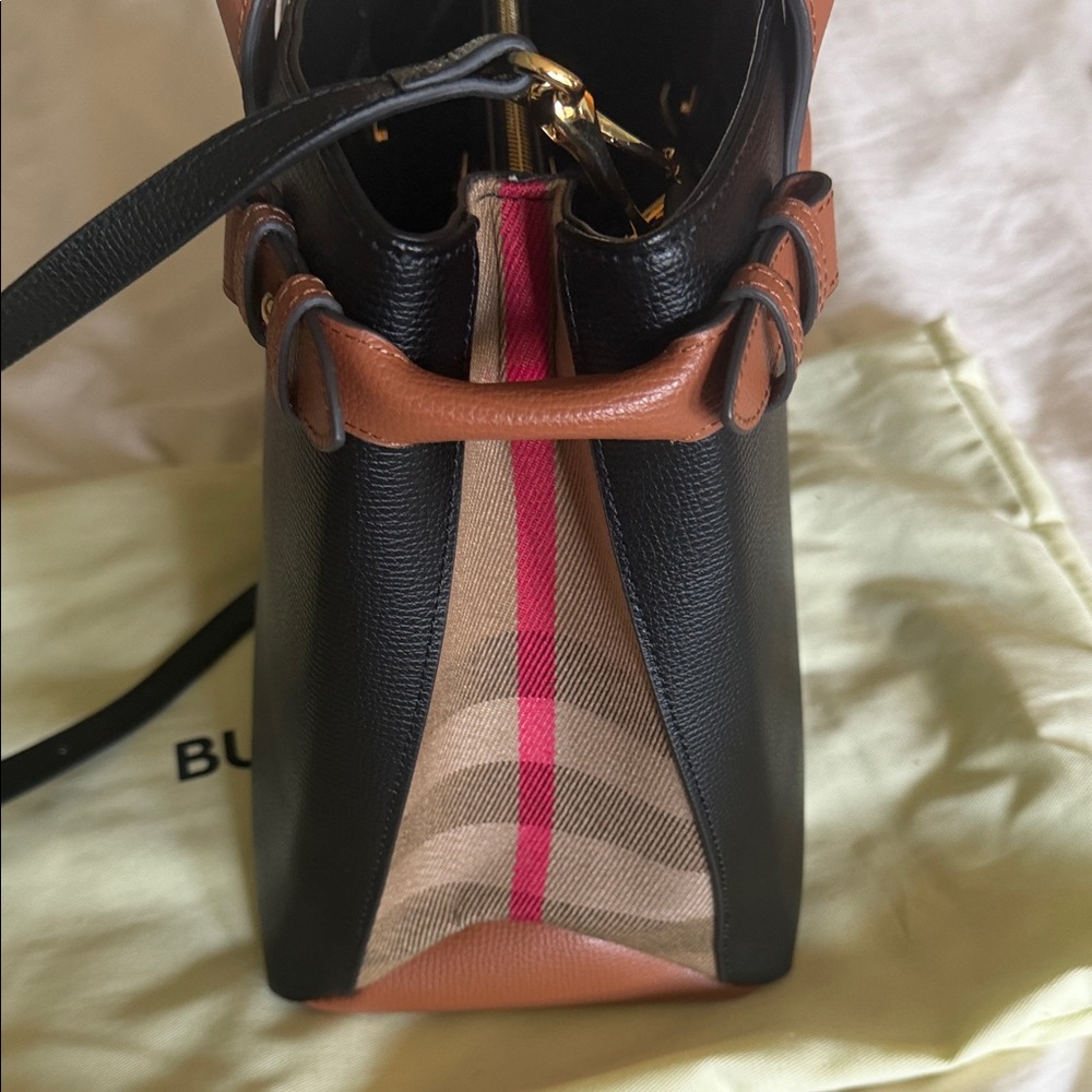 Burberry Black Leather Satchel with Brown Handles and Gold Hardware - Picture 9 of 11